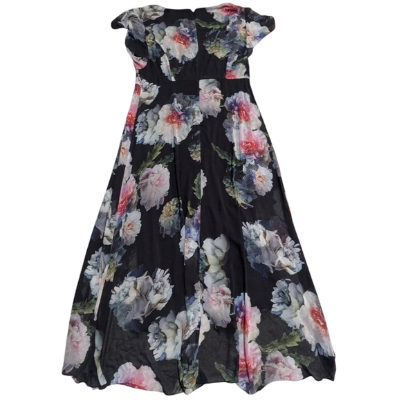 Adrianna Papell Floral Jumpsuit 14 Sheer Skirt Overlay Pink Peonies Preppy Comfy - Picture 3 of 8